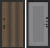 Дверь БУНКЕР BN-02 Ларче орех с черной патиной/АМСТРОД Серый софт рельеф