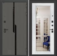 Дверь Лабиринт CARBON (Ю) Зеркало Фацет — Белый софт с багетом