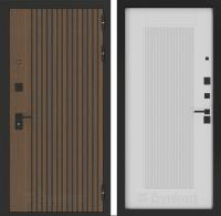 Дверь БУНКЕР BN-02 Ларче орех с черной патиной/АМСТРОД Белый софт рельеф