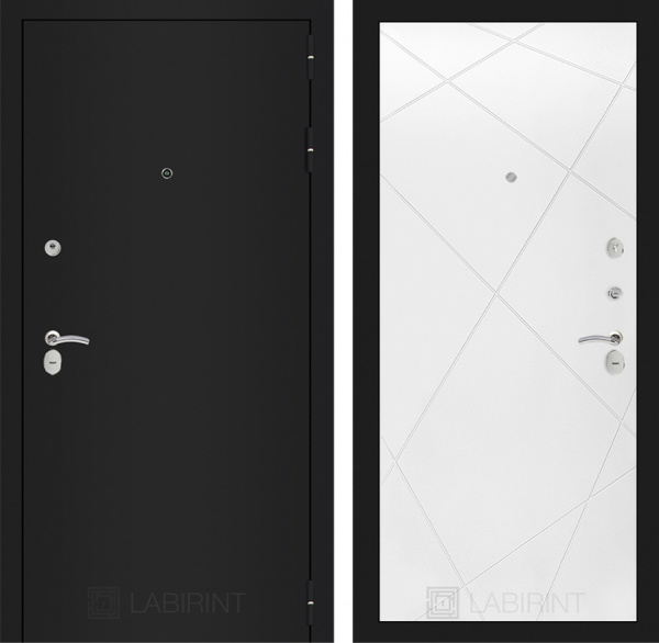 Дверь Лабиринт CLASSIC Шагрень черная 24 — Белый софт