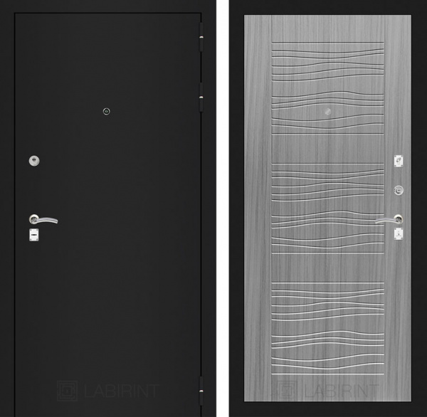 Дверь Лабиринт CLASSIC Шагрень черная 06 — Сандал серый