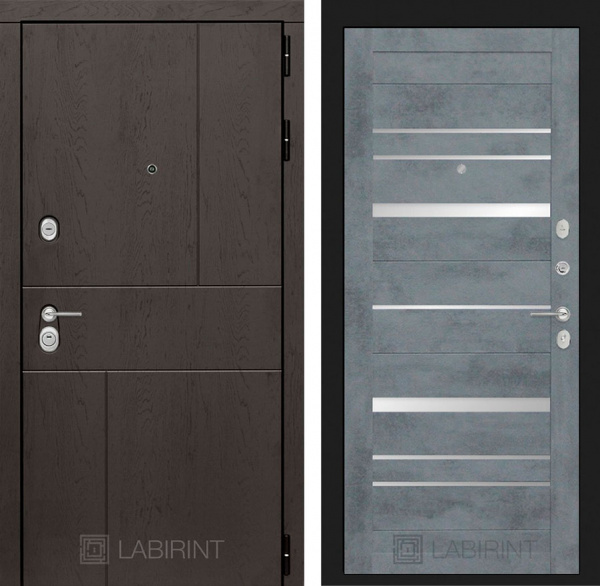 Дверь Лабиринт URBAN 20 — Бетон темный, зеркальные вставки