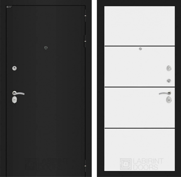 Дверь Лабиринт CLASSIC Шагрень черная 25 — Белый софт, черный молдинг