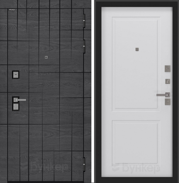 Дверь БУНКЕР BN-09 Дуб мадейра с черной патиной/ФЛ-609 Белый софт