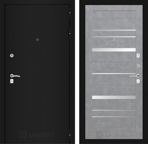 Дверь Лабиринт CLASSIC Шагрень черная 20 — Бетон светлый, зеркальные вставки