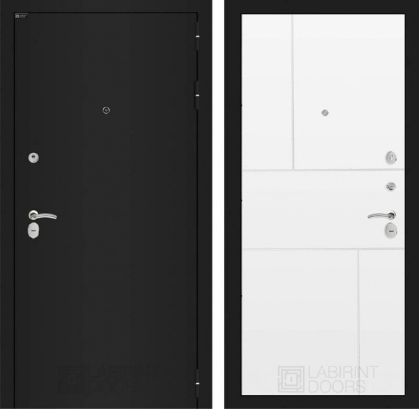Дверь Лабиринт CLASSIC Шагрень черная 21 — Белый софт