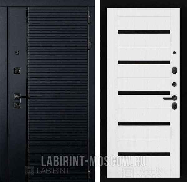 Дверь Лабиринт PIANO 01 — Белое дерево, стекло черное