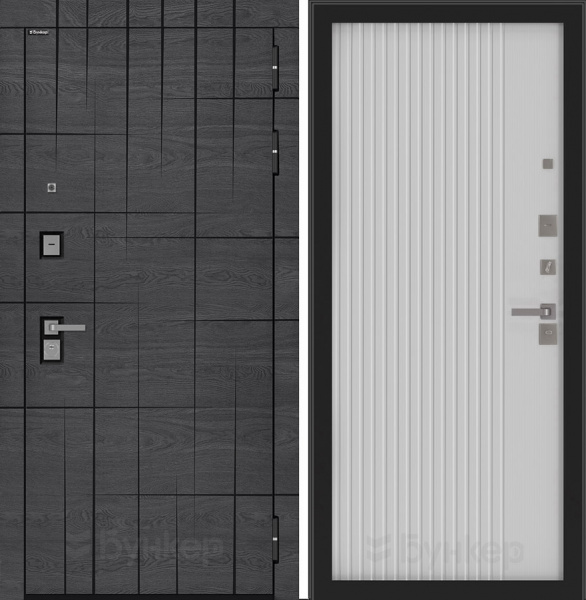Дверь БУНКЕР BN-09 Дуб мадейра с черной патиной/ХОМС Белый софт рельеф