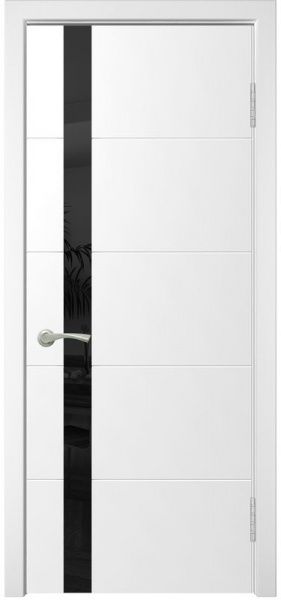 Дверь SKY-5 Со стеклом лакобель чёрный, эмаль белая