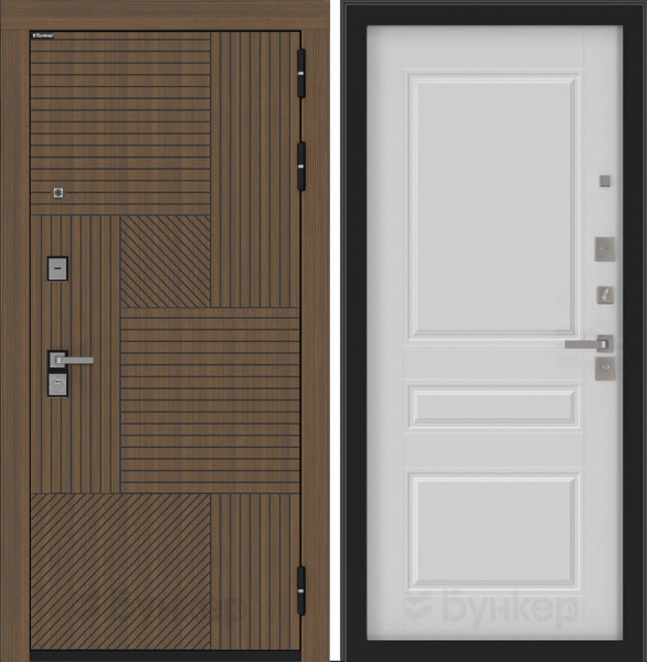 Дверь БУНКЕР BN-07 Ларче орех с черной патиной/ФЛ-711 Белый софт
