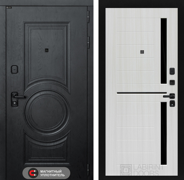 Дверь Лабиринт GRAND (Ю) 02 — Сандал белый, стекло черное