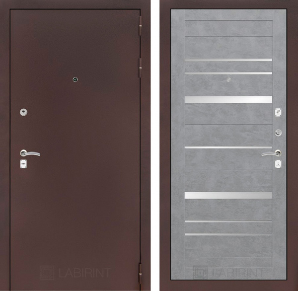 Дверь Лабиринт CLASSIC Антик медный 20 — Бетон светлый, зеркальные вставки
