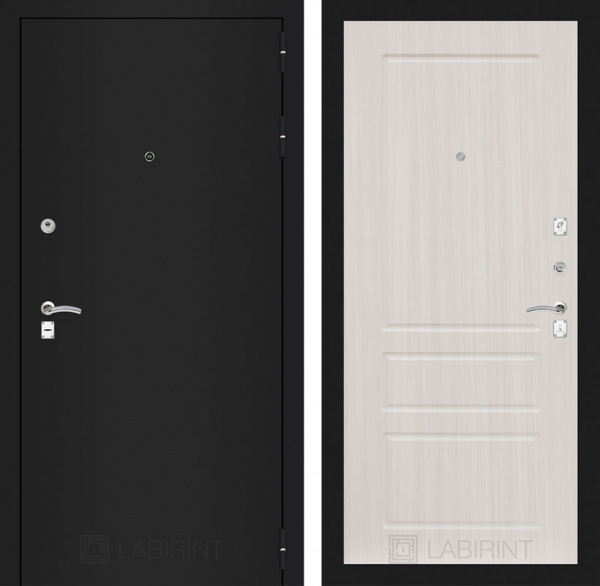 Дверь Лабиринт CLASSIC Шагрень черная 03 — Сандал белый