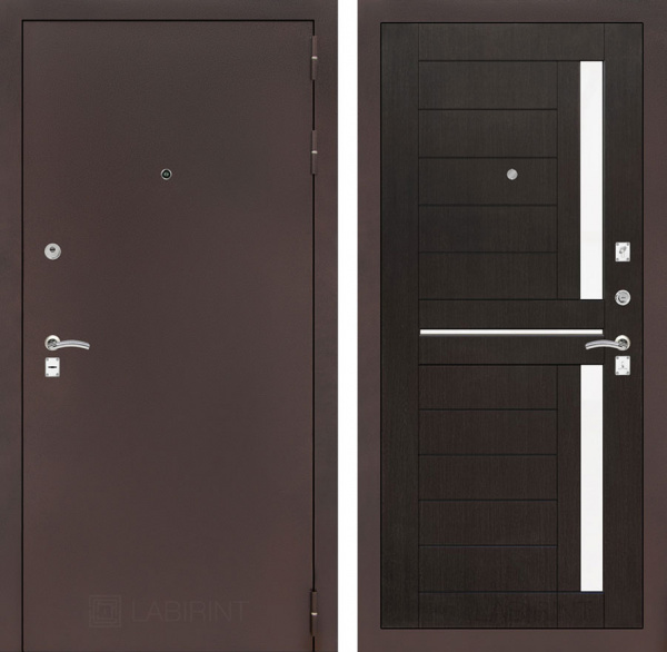 Дверь Лабиринт CLASSIC Антик медный 02 — Венге, стекло белое