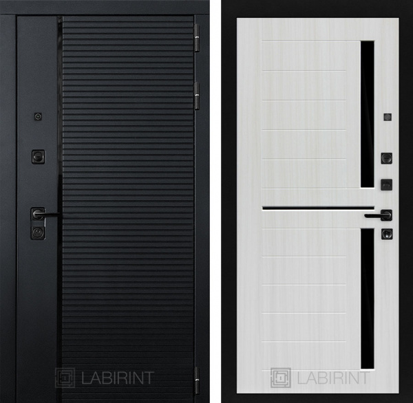 Дверь Лабиринт PIANO 02 — Сандал белый, стекло черное