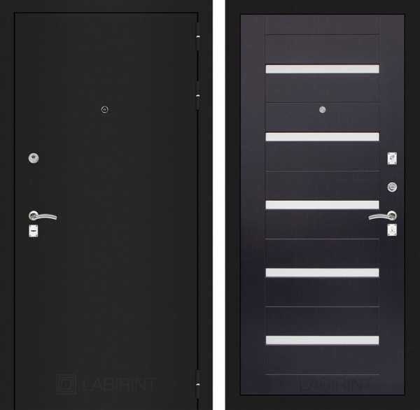 Дверь Лабиринт CLASSIC Шагрень черная 01 — Венге, стекло белое