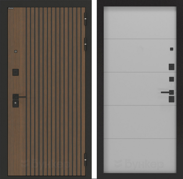 Дверь БУНКЕР BN-02 Ларче орех с черной патиной/ФЛ-649 Лайт грей софт