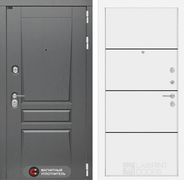 Дверь Лабиринт ПЛАТИНУМ 25 — Белый софт, черный молдинг